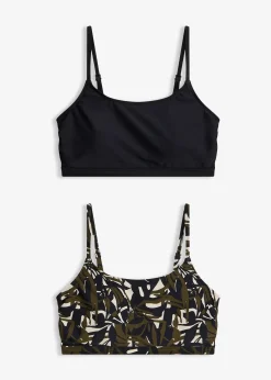 Lot de 2 hauts de bikini bustier, uni et imprimé