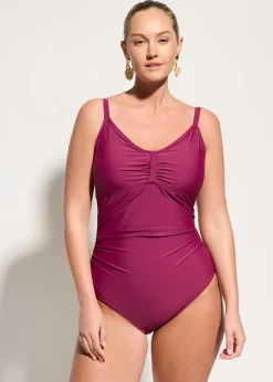 Maillot sculptant à fronces, maintien modéré