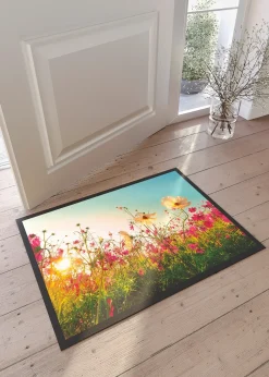 Paillasson lavable à motif pré fleuri