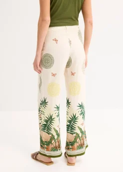Pantalon à pinces en viscose avec imprimé bas de jambe