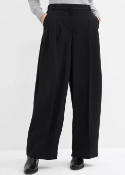 Pantalon à pinces, taille élastiquée et fente