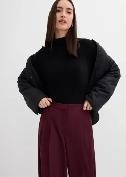 Pantalon à pinces, taille élastiquée et fente