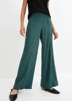 Pantalon à taille élastiquée en crêpe de viscose fluide