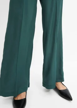 Pantalon à taille élastiquée en crêpe de viscose fluide