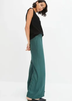 Pantalon à taille élastiquée en crêpe de viscose fluide