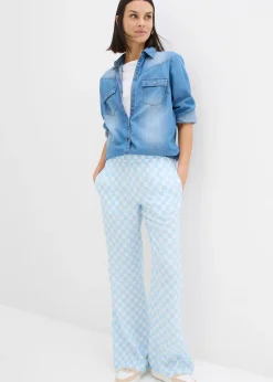 Pantalon ample à carreaux, en viscose fluide