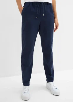 Pantalon barrel en twill, taille mi-haute élastiquée