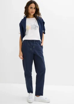 Pantalon barrel en twill, taille mi-haute élastiquée
