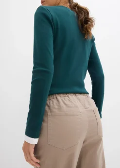 Pantalon barrel en twill, taille mi-haute élastiquée