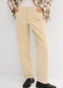 Pantalon barrel en velours côtelé, taille mi-haute