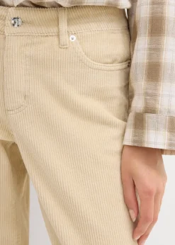 Pantalon barrel en velours côtelé, taille mi-haute