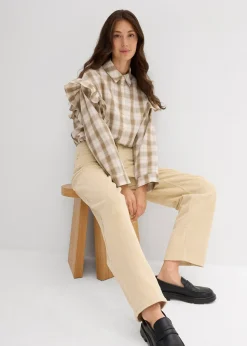 Pantalon barrel en velours côtelé, taille mi-haute