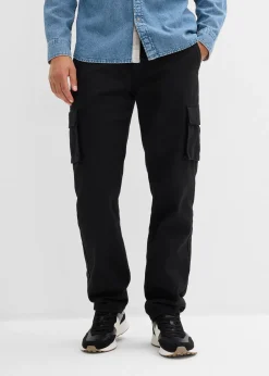 Pantalon cargo et loose à doublure chaude en flanelle et taille élastiquée, droit