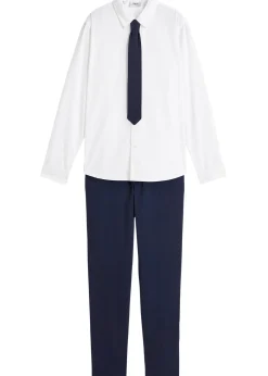 Pantalon chino, chemise manches longues et cravate (ens. 3 pces)