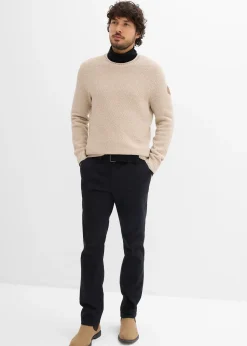 Pantalon chino extensible regular avec taille élastique et ceinture, droit