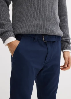 Pantalon chino extensible regular avec taille élastique et ceinture, droit