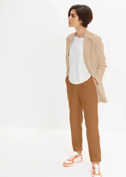Pantalon cropped taille haute en lin et viscose