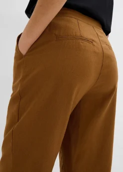 Pantalon cropped taille haute en lin et viscose