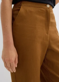 Pantalon cropped taille haute en lin et viscose