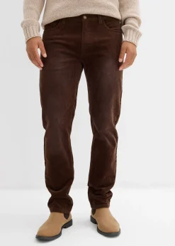 Pantalon droit en velours côtelé extensible aspect délavé, regular
