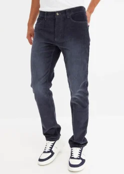 Pantalon droit en velours côtelé extensible aspect délavé, regular