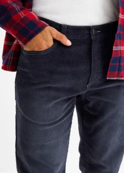 Pantalon droit en velours côtelé extensible aspect délavé, regular