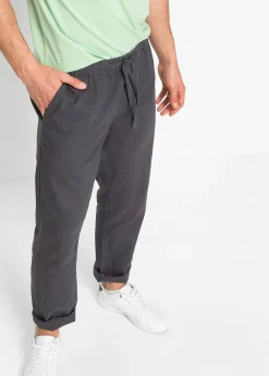 Pantalon droit taille élastiquée en lin majoritaire, regular