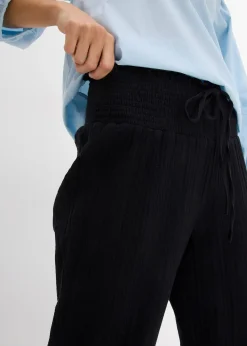 Pantalon en gaze de coton avec ceinture smockée