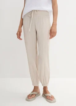 Pantalon en gaze de coton avec ceinture smockée