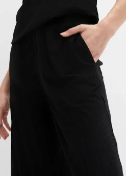Pantalon en jersey côtelé à taille élastiquée