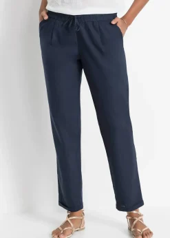 Pantalon en lin mélangé, taille élastiquée