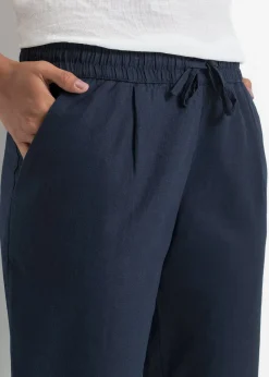 Pantalon en lin mélangé, taille élastiquée
