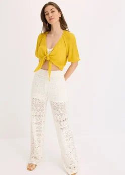 Pantalon en maille ajourée à taille élastiquée