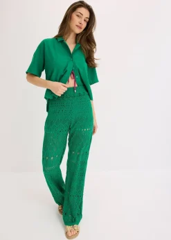 Pantalon en maille ajourée à taille élastiquée