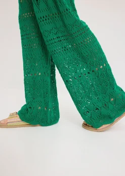 Pantalon en maille ajourée à taille élastiquée