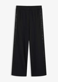 Pantalon en Punto di Roma avec taille élastiquée et strass