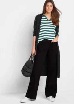 Pantalon en twill avec jambes évasées et taille confortable