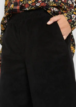 Pantalon en velours côtelé, taille haute élastiquée