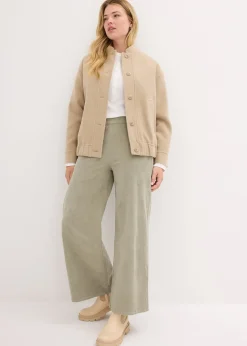 Pantalon en velours côtelé, taille haute élastiquée