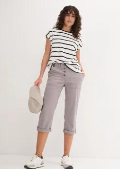 Pantalon extensible avec effet crash, longueur 3/4