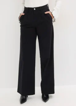 Pantalon large à pinces avec taille élastiquée