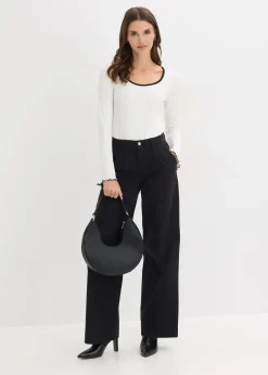 Pantalon large à pinces avec taille élastiquée