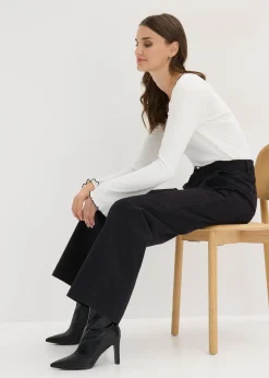 Pantalon large à pinces avec taille élastiquée