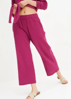 Pantalon large à pinces en gaze de coton
