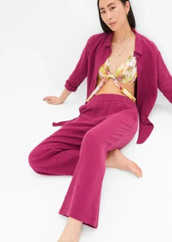 Pantalon large à pinces en gaze de coton