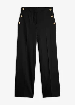 Pantalon large à pinces et boutons décoratifs
