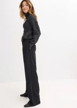 Pantalon large à pinces et taille élastiquée