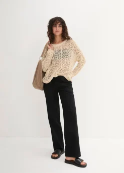 Pantalon large en lin et coton