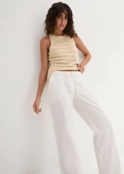 Pantalon large en lin et coton