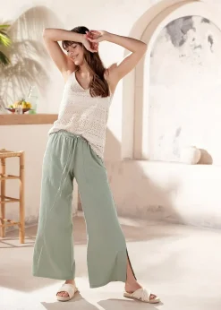 Pantalon large en lin mélangé